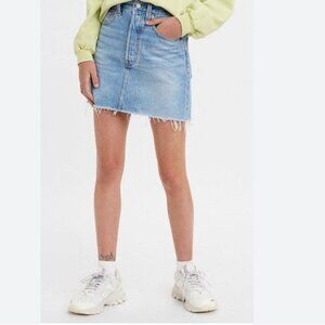 GAP Vintage Jean Denim Mini Skirt Raw Frayed Hem Cotton Pockets Blue Stretch 6